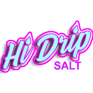 A pink and blue logo for hi drip salt.