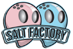 A logo for the salt factory with two bowling balls