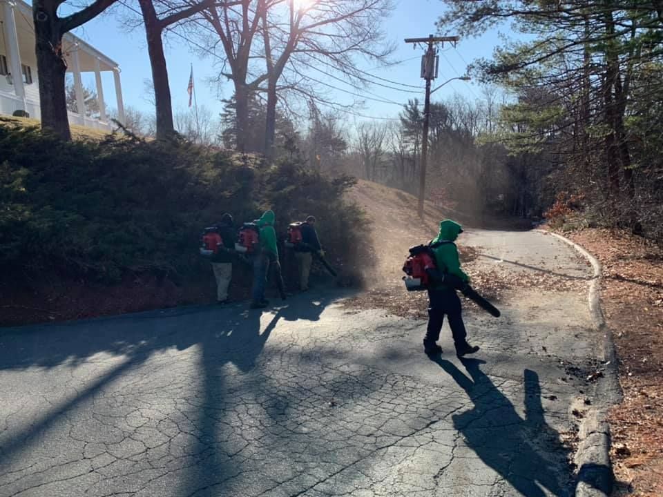 A group of people are walking down a road with backpacks on.