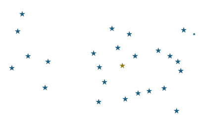 A blue map of the united states with white stars on it
