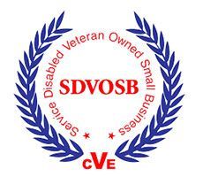 SDVOSB seal with blue wreath: Service Disabled Veteran Owned Small Business text.