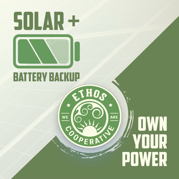 A poster that says solar + battery backup and own your power