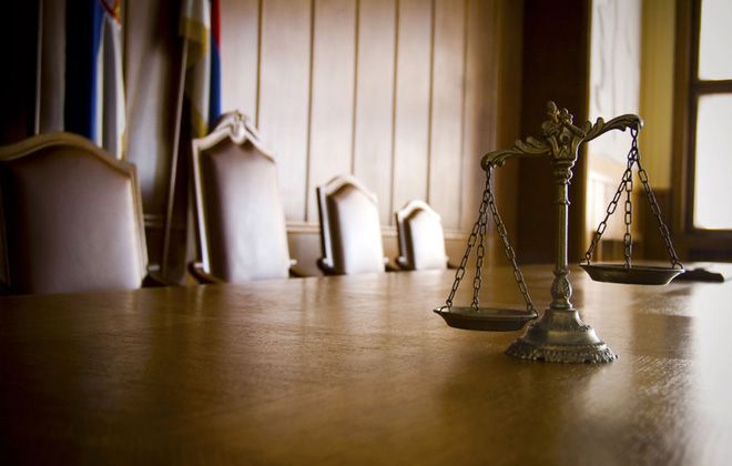 Decorative scale of justice on a table