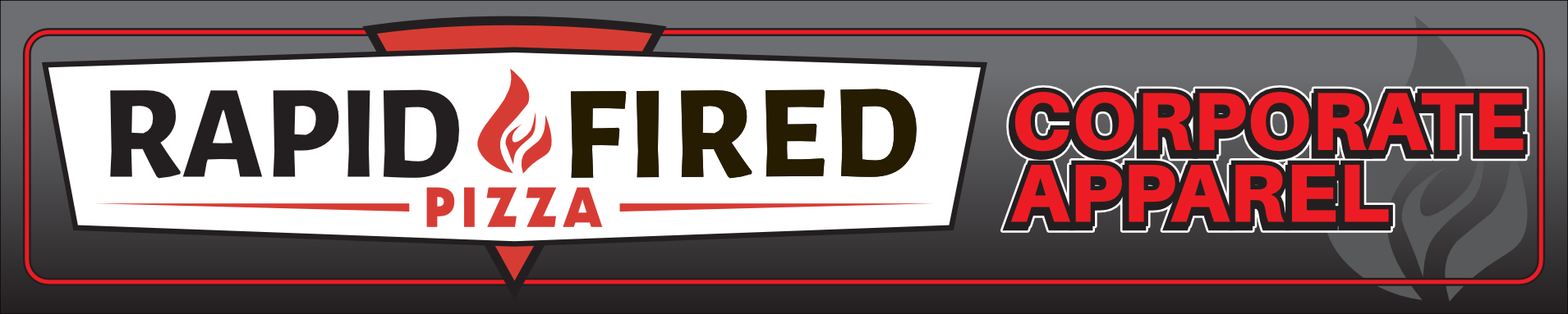 A logo for rapid fired pizza and corporate apparel