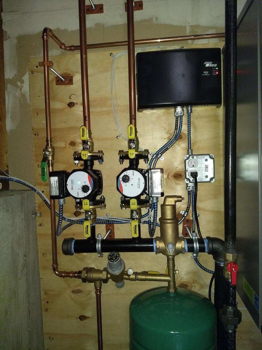 A room with a lot of pipes and meters on it