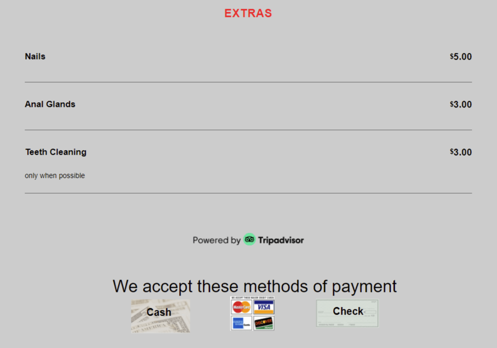 Services and Prices Puppy Love Pet Grooming Grooms, Baths and Extras