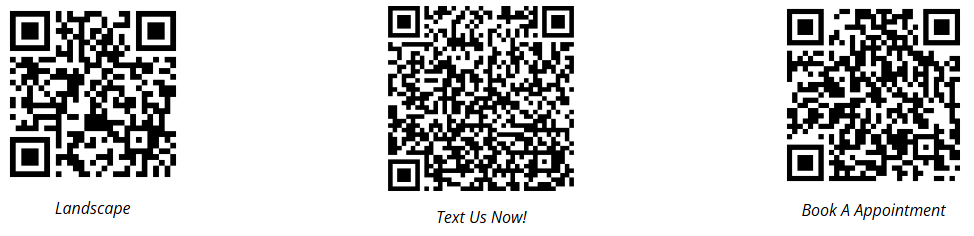 Three QR codes with text labels: 