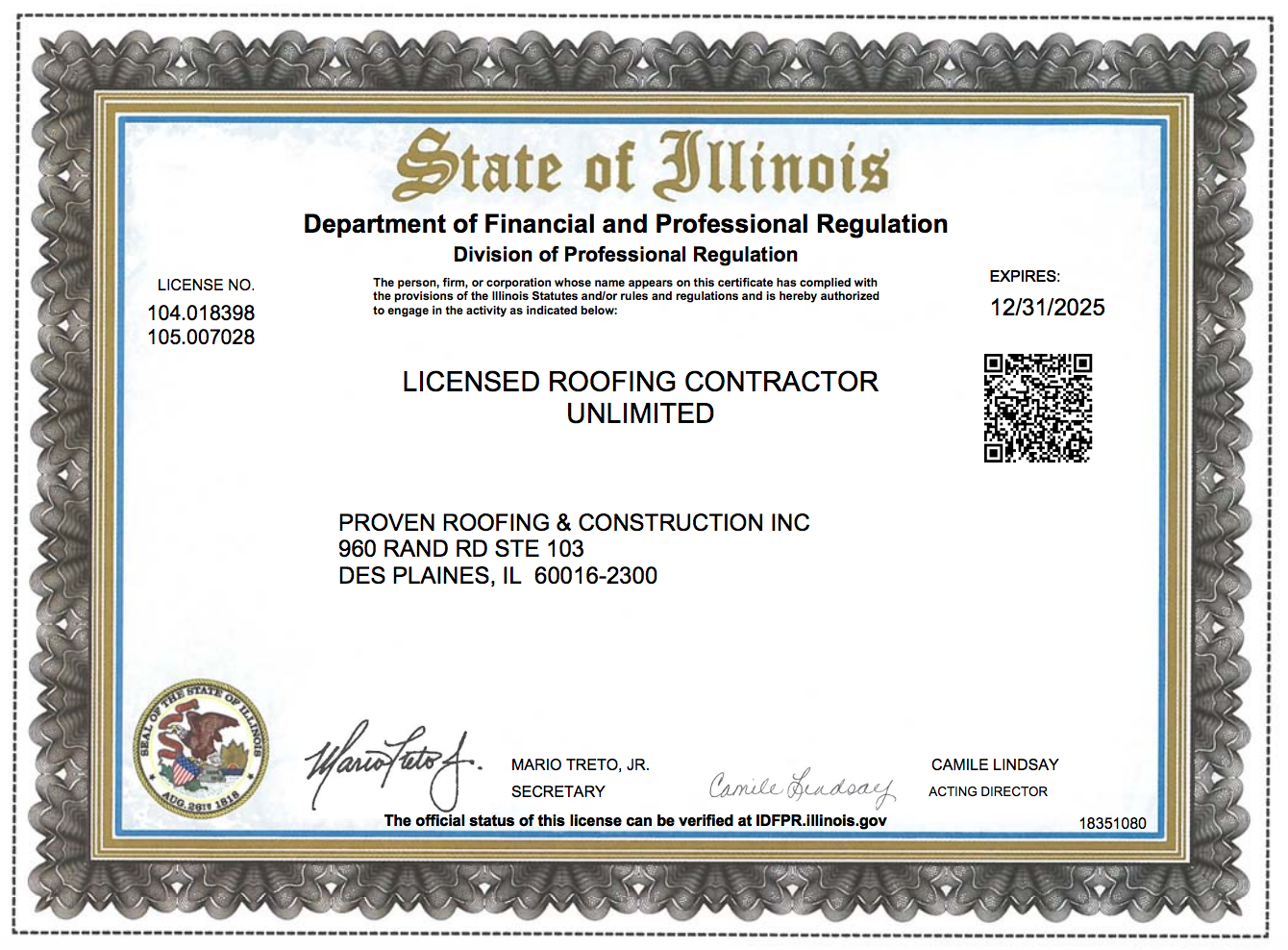 Illinois roofing contractor license.