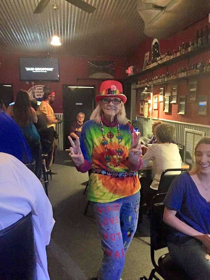 Woman in colorful outfit