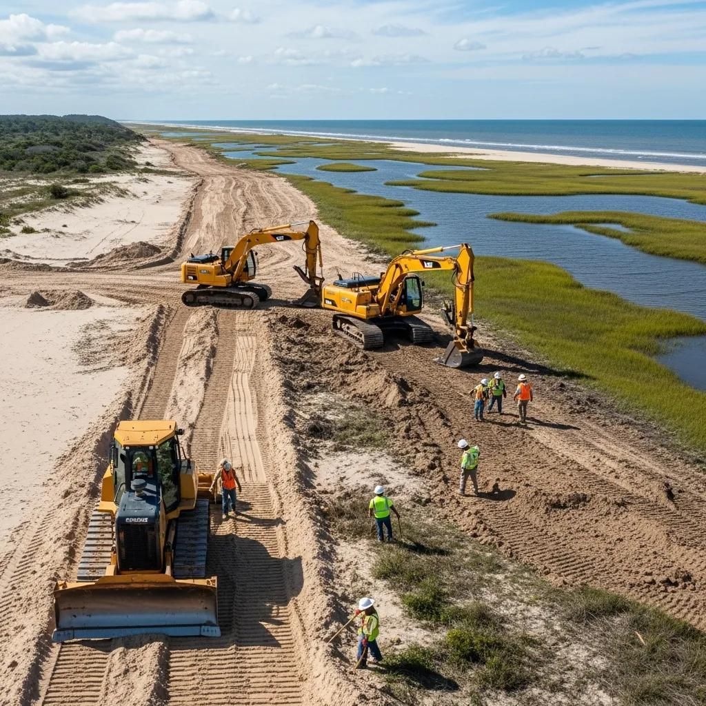 Specialized land clearing equipment in coastal Virginia with wetland background