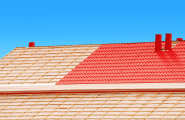 partky assembled roof with red tiles