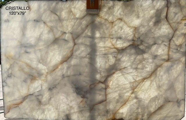 Cristallo marble slab, off-white with brown veining