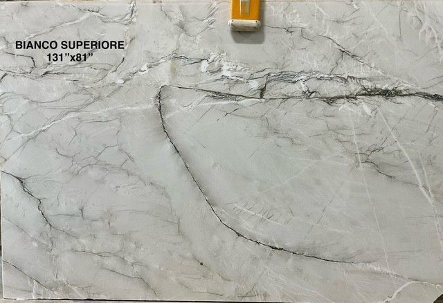 Bianco Superiore marble slab with white background and gray veining