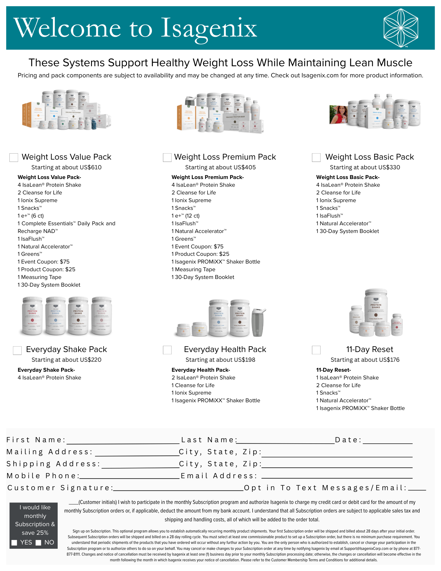 Pages of product information with text and product photos.