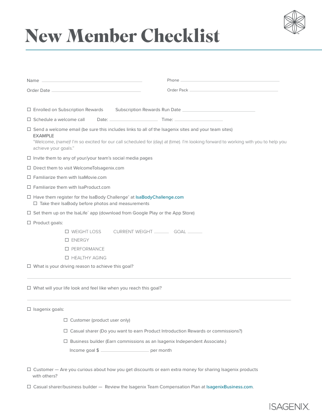 New member checklist
