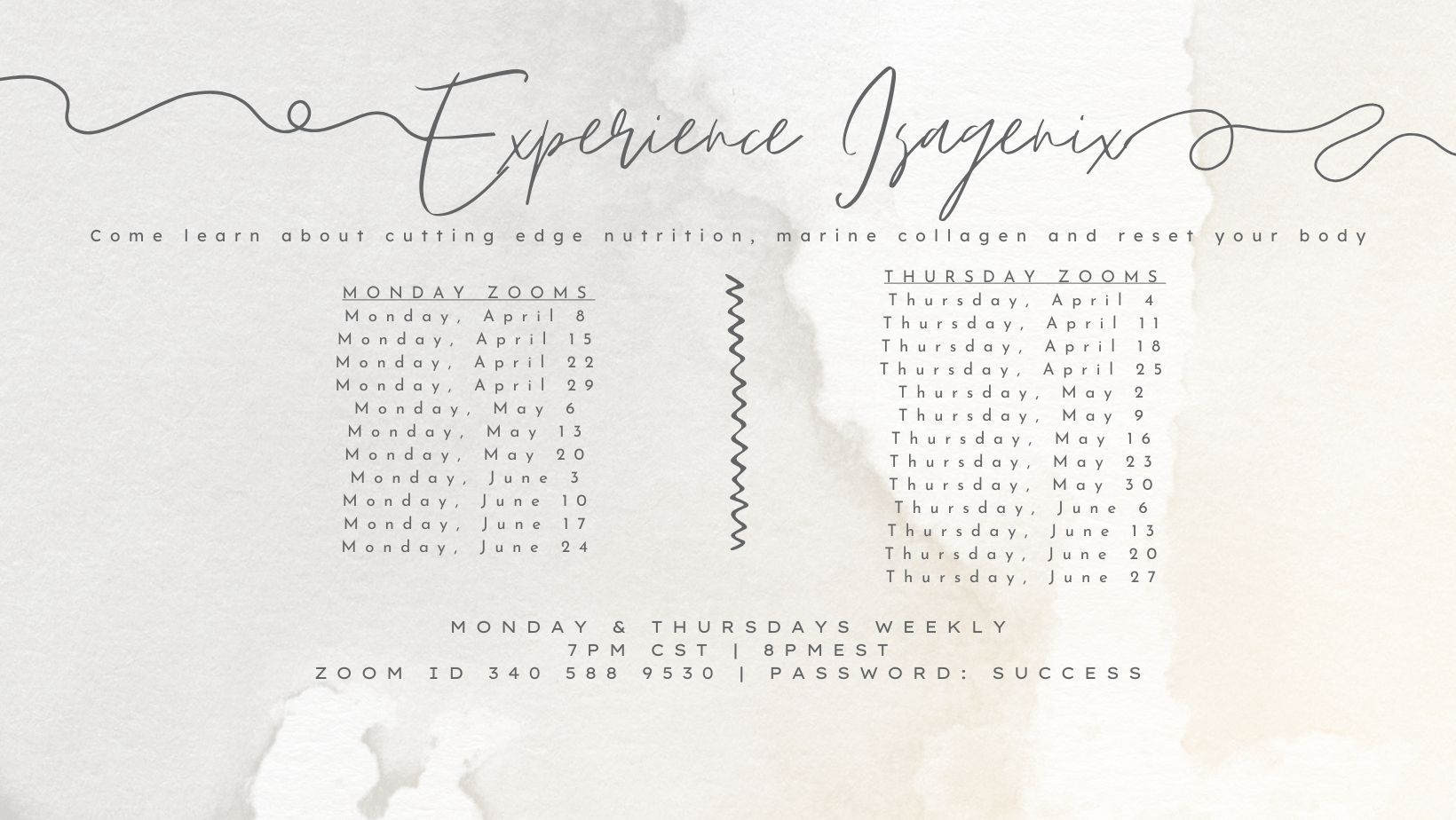 Experience Isagenix Schedule