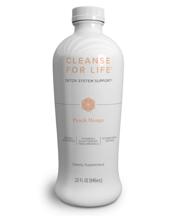 A bottle of cleanse for life peach mango detox system support