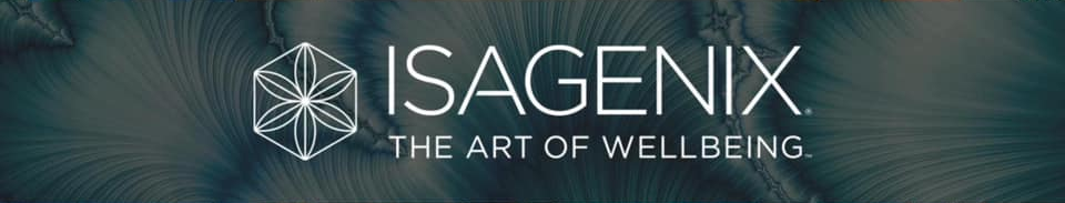 Logo: Isagenix with an abstract geometric design and tagline