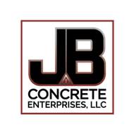 Logo for JB Concrete Enterprises, LLC, featuring black "JB" letters, a red cross, and the company name.