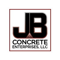 Logo for JB Concrete Enterprises, LLC, featuring black "JB" letters, a red cross, and the company name.
