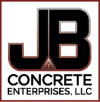 Logo for JB Concrete Enterprises, LLC, featuring black initials JB, a red outline, and the words "Concrete Enterprises, LLC".