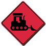 A red sign with a bulldozer on it