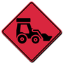 A red sign with a black tractor on it