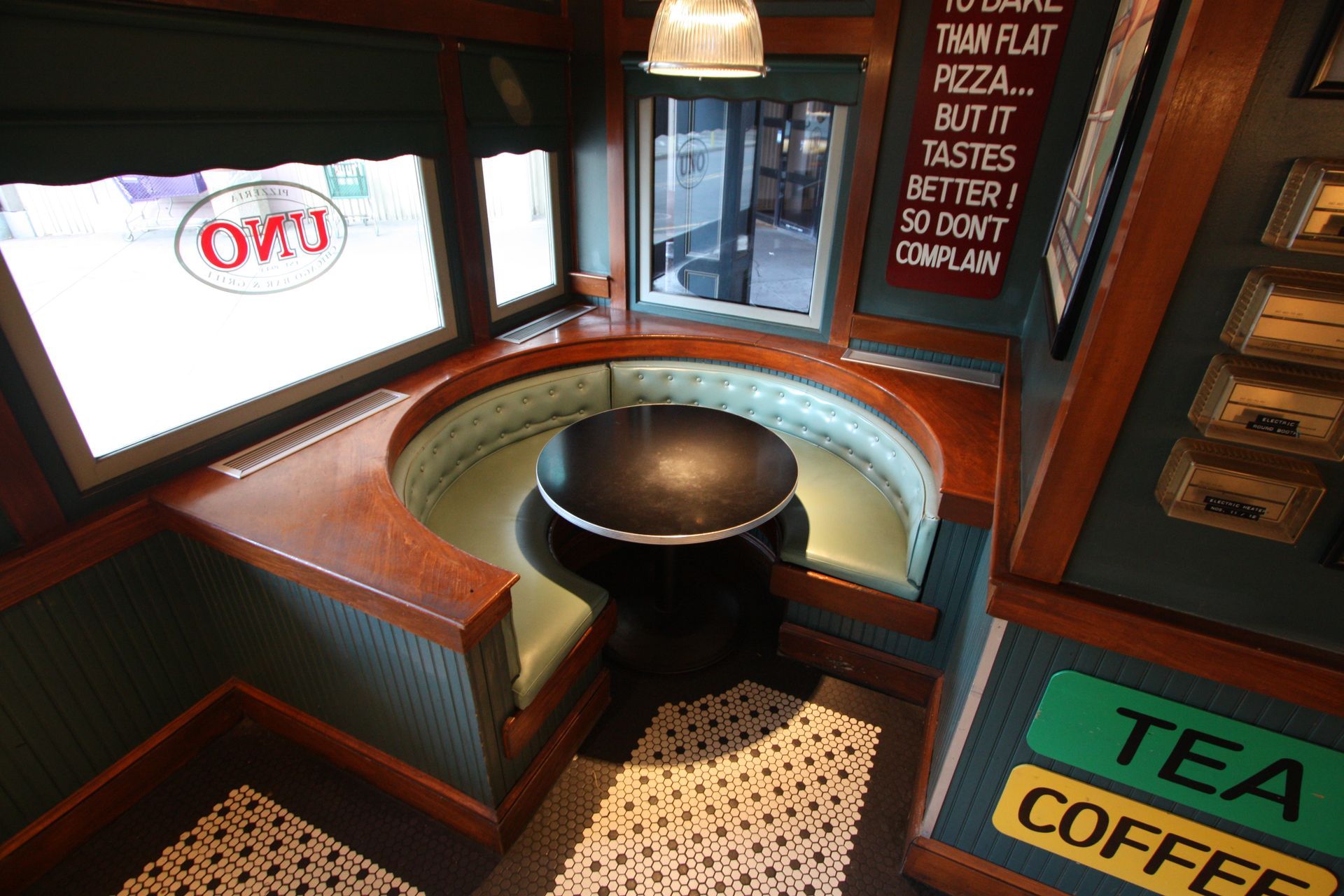 A restaurant with a sign that says tea coffee.