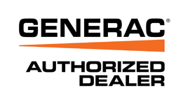 Generac Authorized Dealer logo with black text and an orange underline on a white background