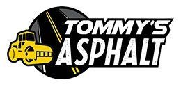 Tommy’s Asphalt logo with a yellow construction truck and black circle background