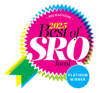 A sticker that says best of srq local platinum winner