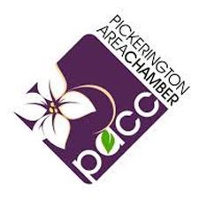 Purple and white Pickerington Area Chamber of Commerce logo featuring a stylized flower and