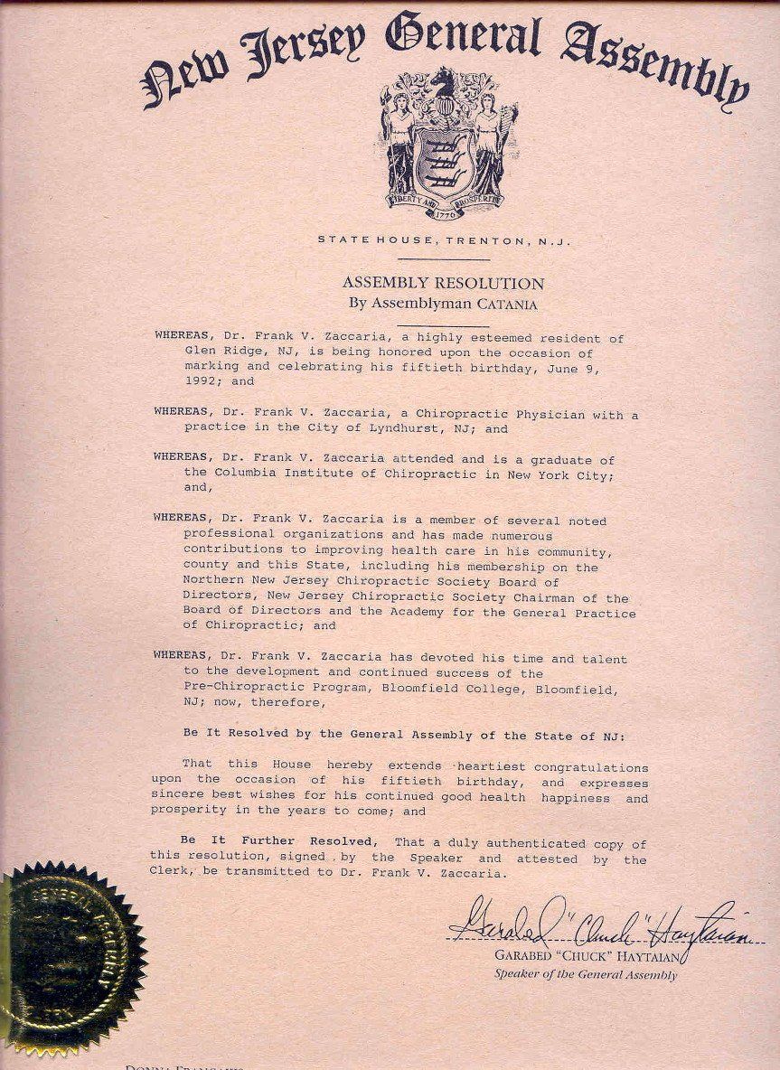 NJ State Assembly Resolution by Assemblyman Catania