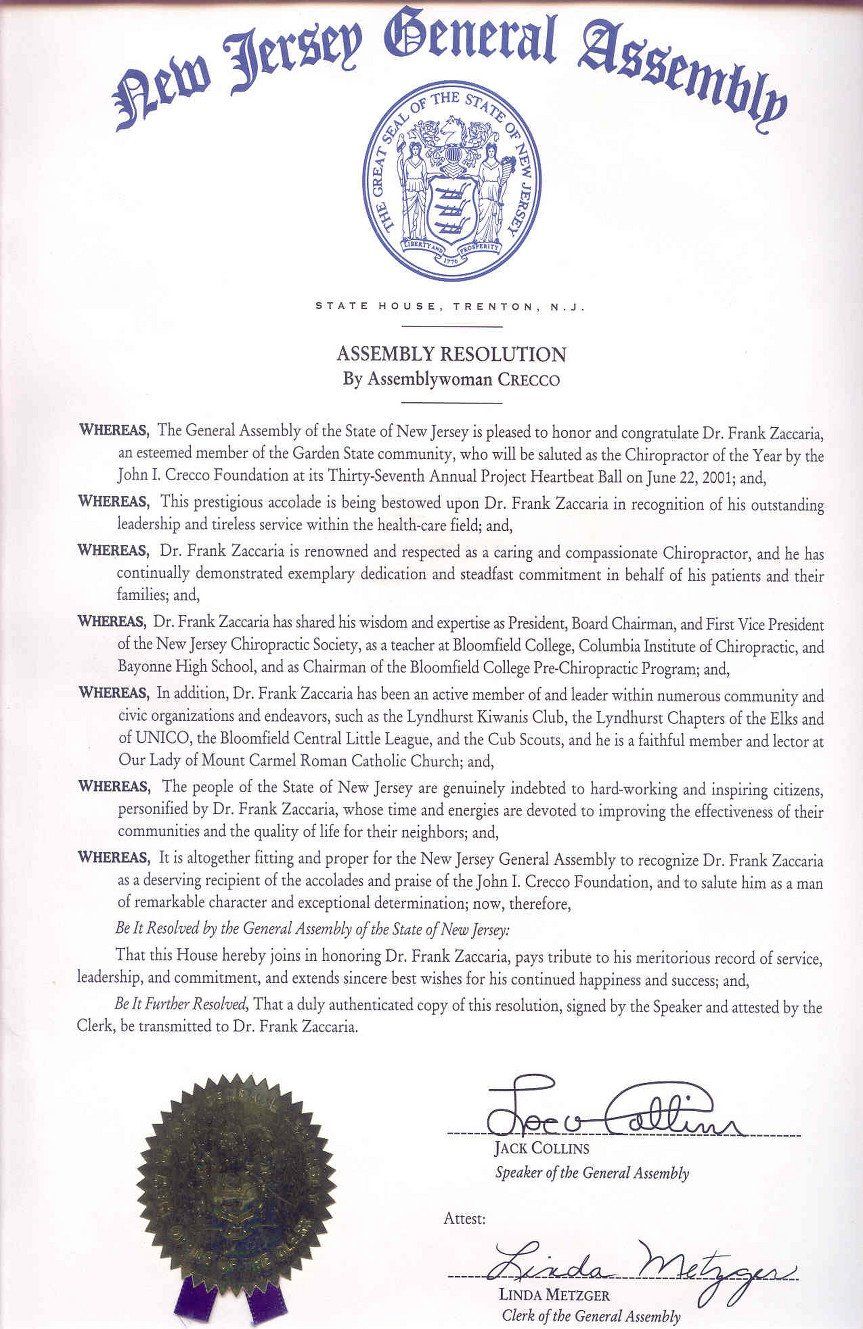 NJ State Assembly Resolution by Assemblywoman Crecco