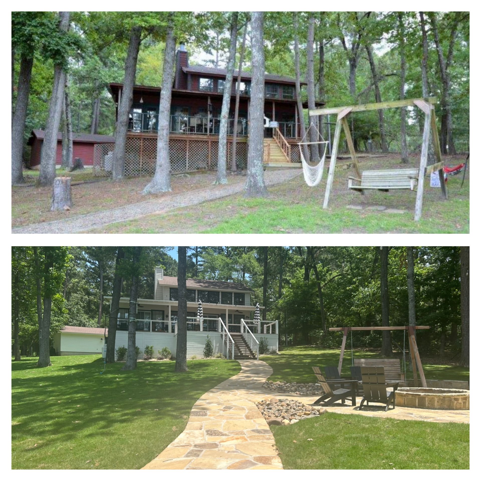 before and after of fire pit outside