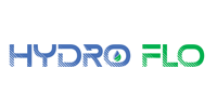 Logo for Hydro Flo, blue and green text with a water droplet graphic.