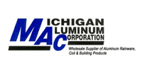 Logo for MAC, Michigan Aluminum Corporation, blue and white with black text.