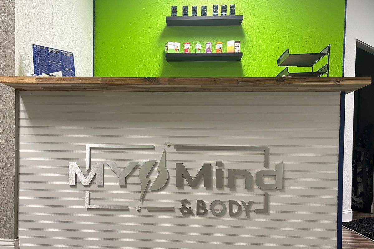 A white counter with the words `` my mind and body '' written on it.