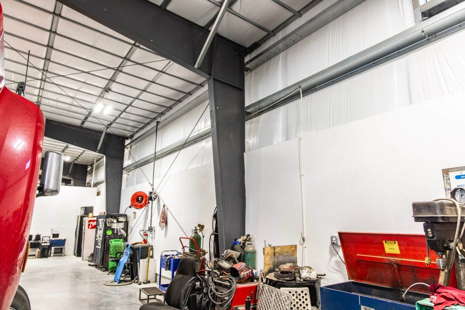 Interior of a workshop with white walls