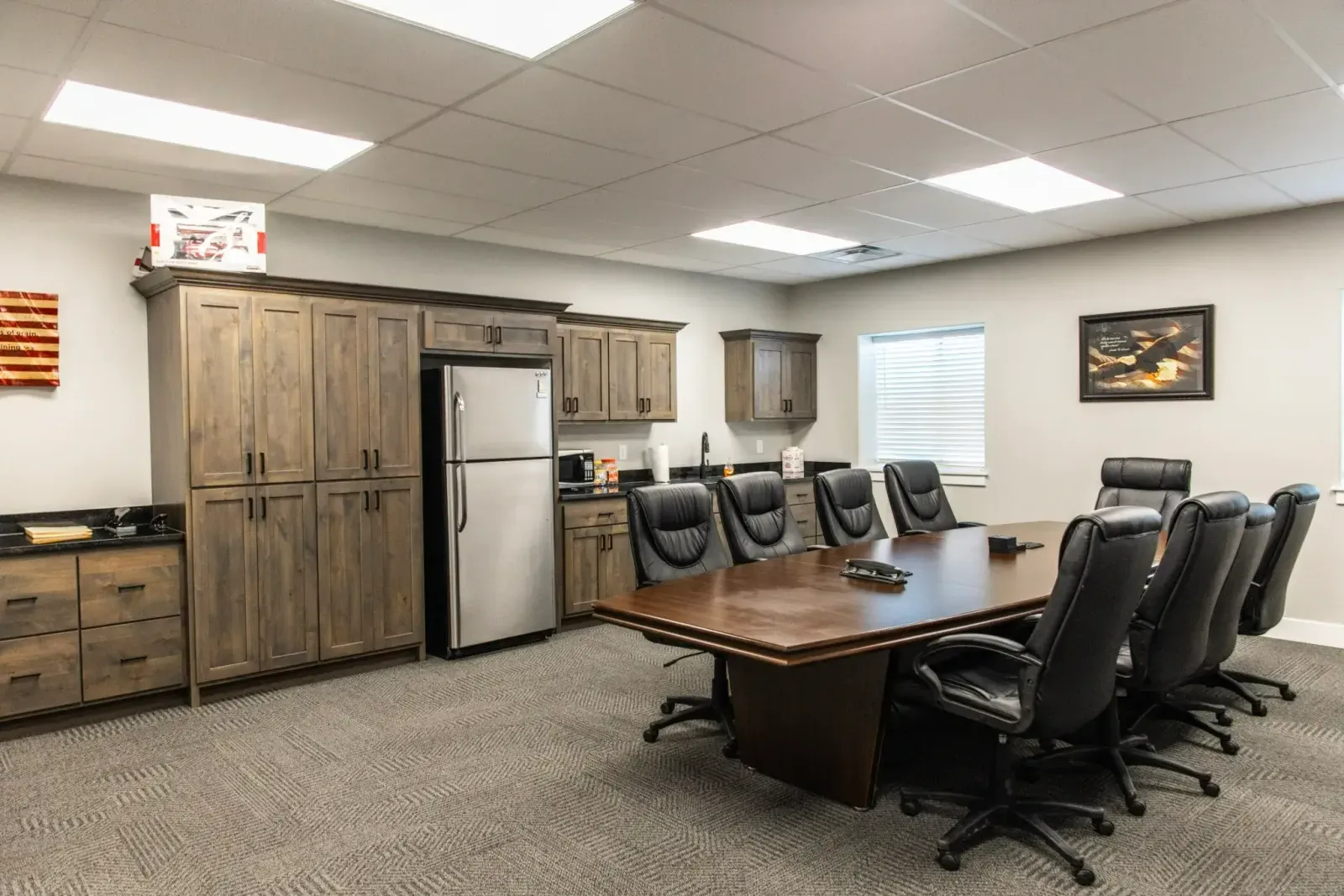Conference room with a large wooden table
