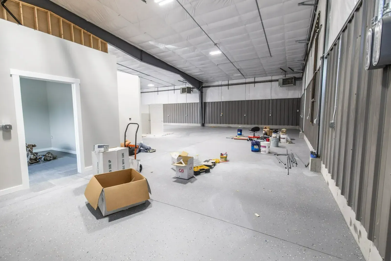 There is a cardboard box in the middle of the room.