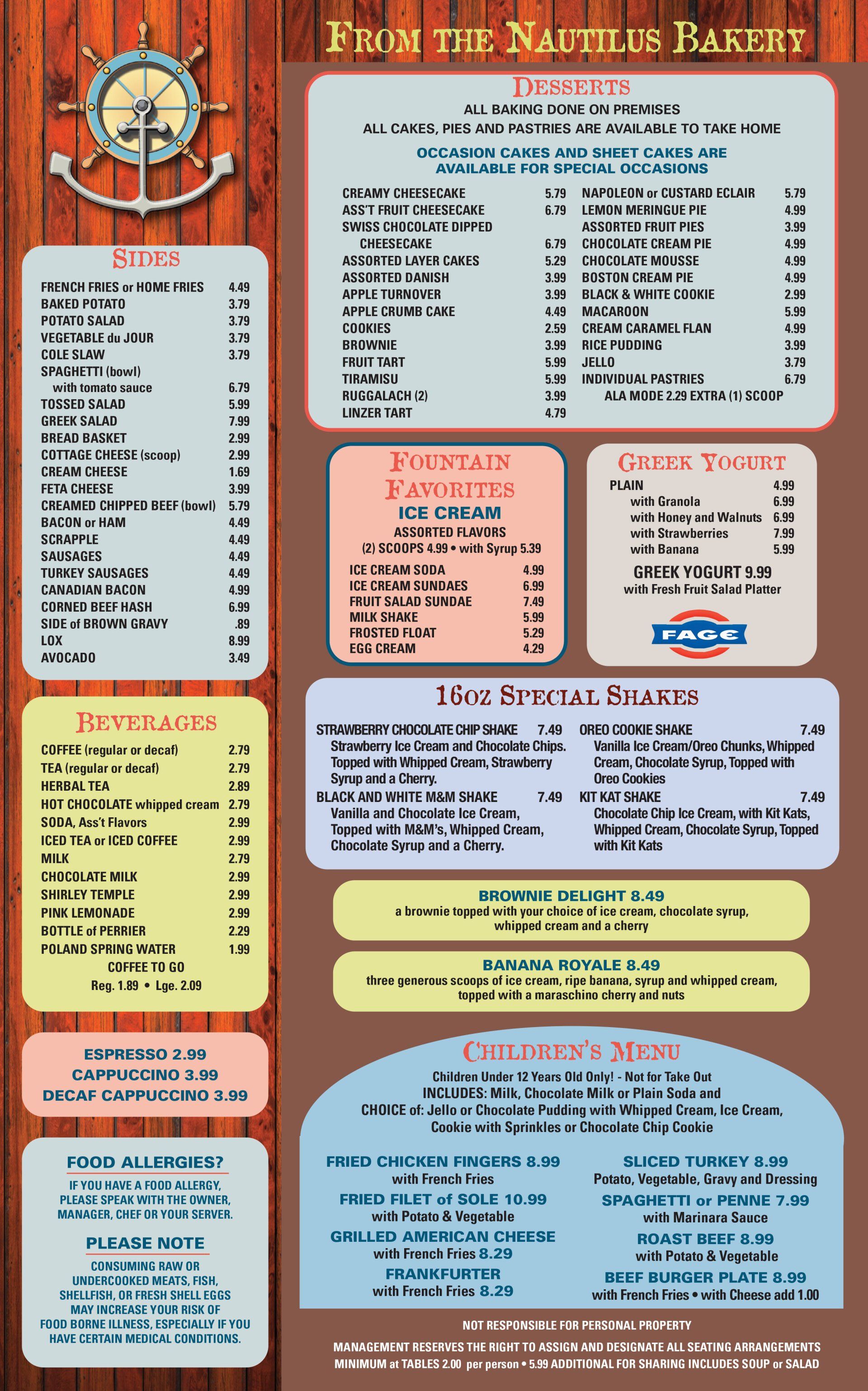 Nautilus DinerRestaurant Timonium Menu Timonium, MD