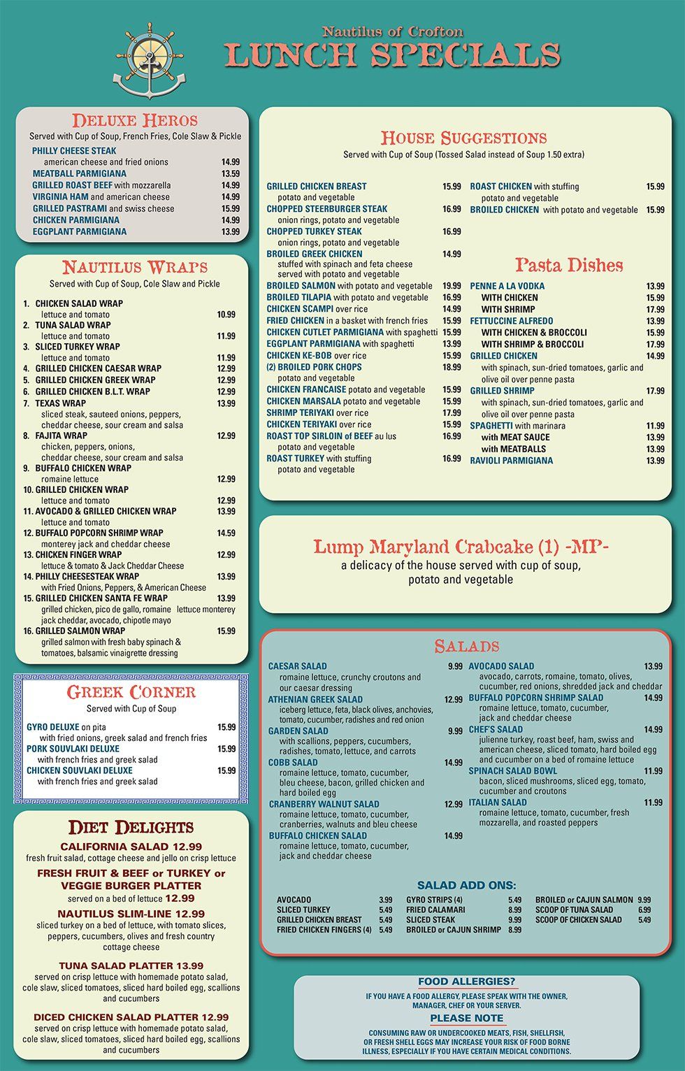 Nautilus Diner-Restaurant Crofton Lunch Menu | Crofton, MD