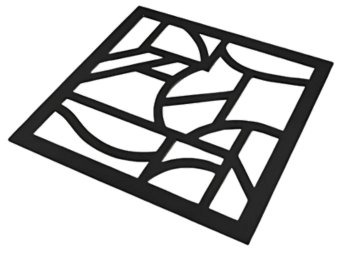 Black-and-white abstract geometric tile with irregular mosaic-like shapes