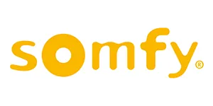 Somfy logo in yellow text on white background.
