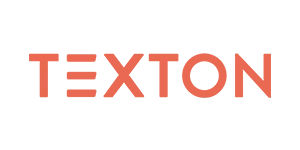 Texton logo in coral with a unique E design.