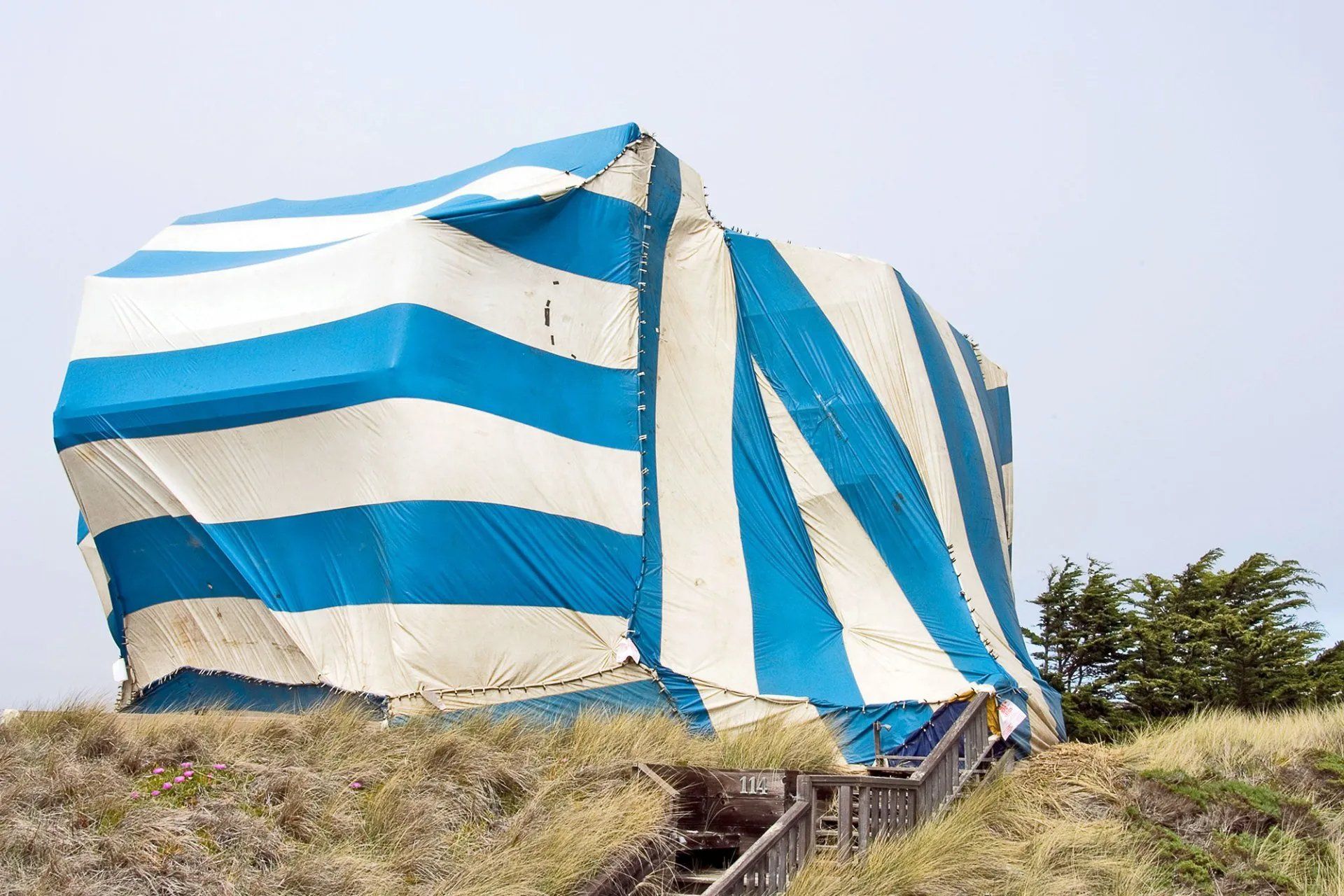 Tent covering a house
