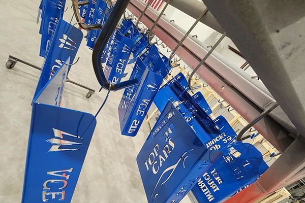 A bunch of blue signs with the word vice on them