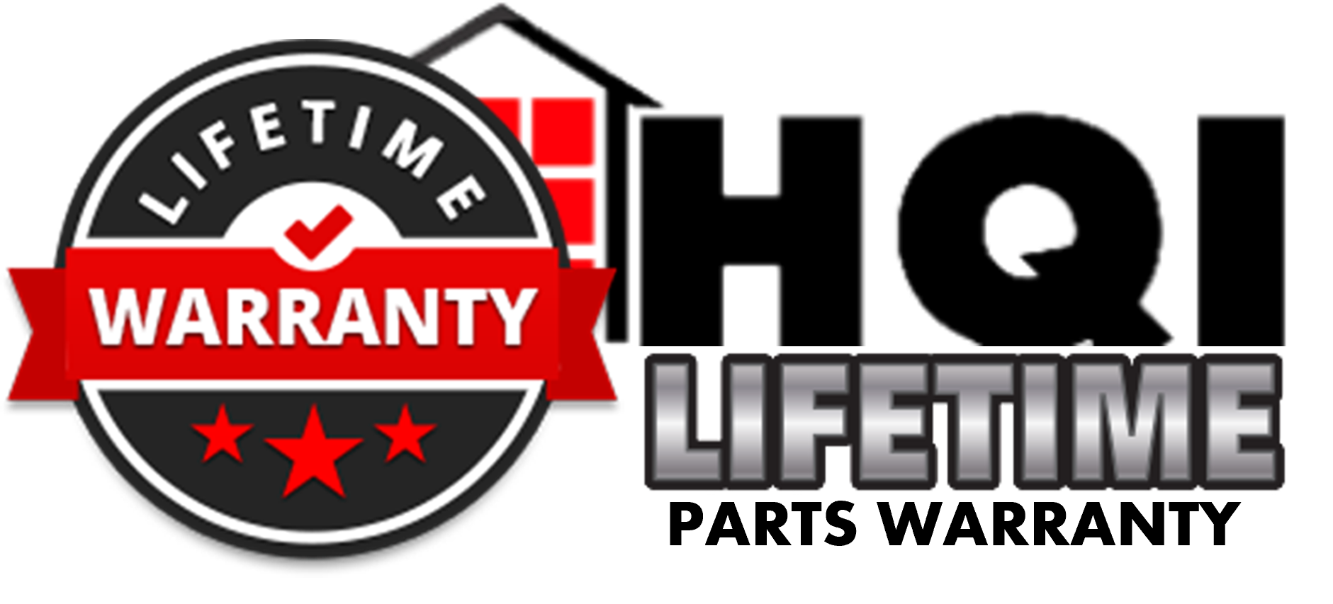 Lifetime warranty badge with red ribbon and black text reading “HGI Lifetime Parts Warranty”