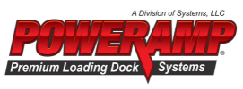 Logo of Poweramp Premium Loading Dock Systems. Red text with a white outline.